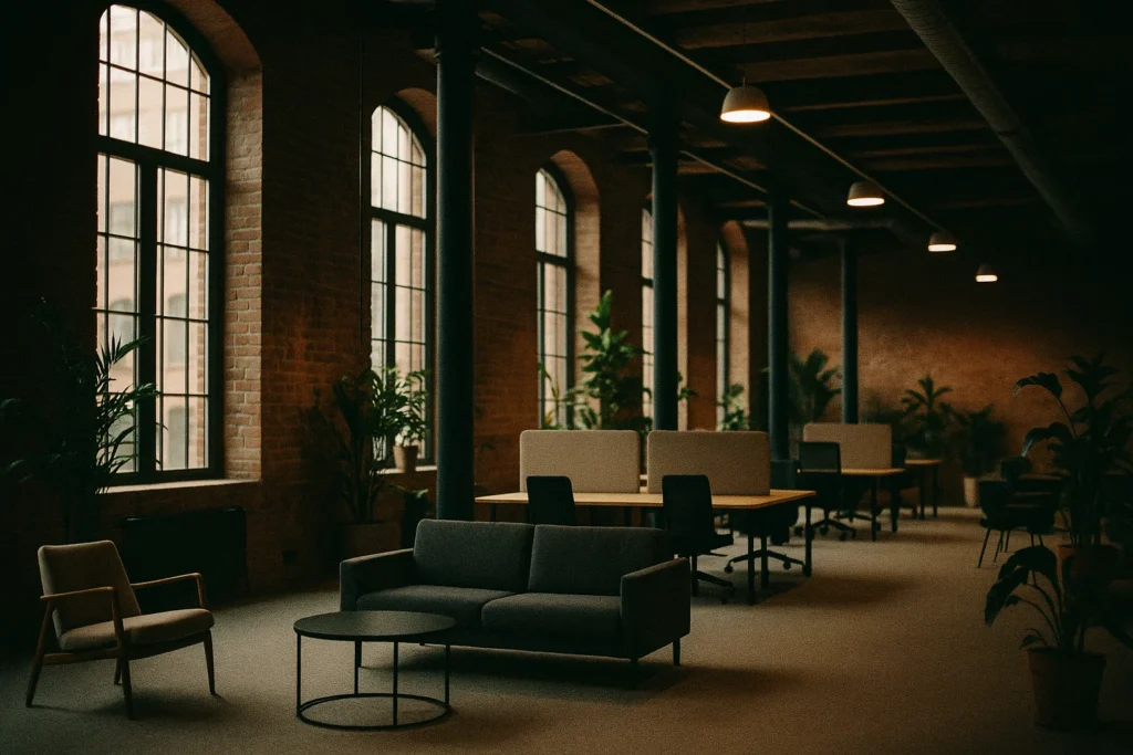 Moderni coworking-tila entisessä tehdasrakennuksessa Tampereella